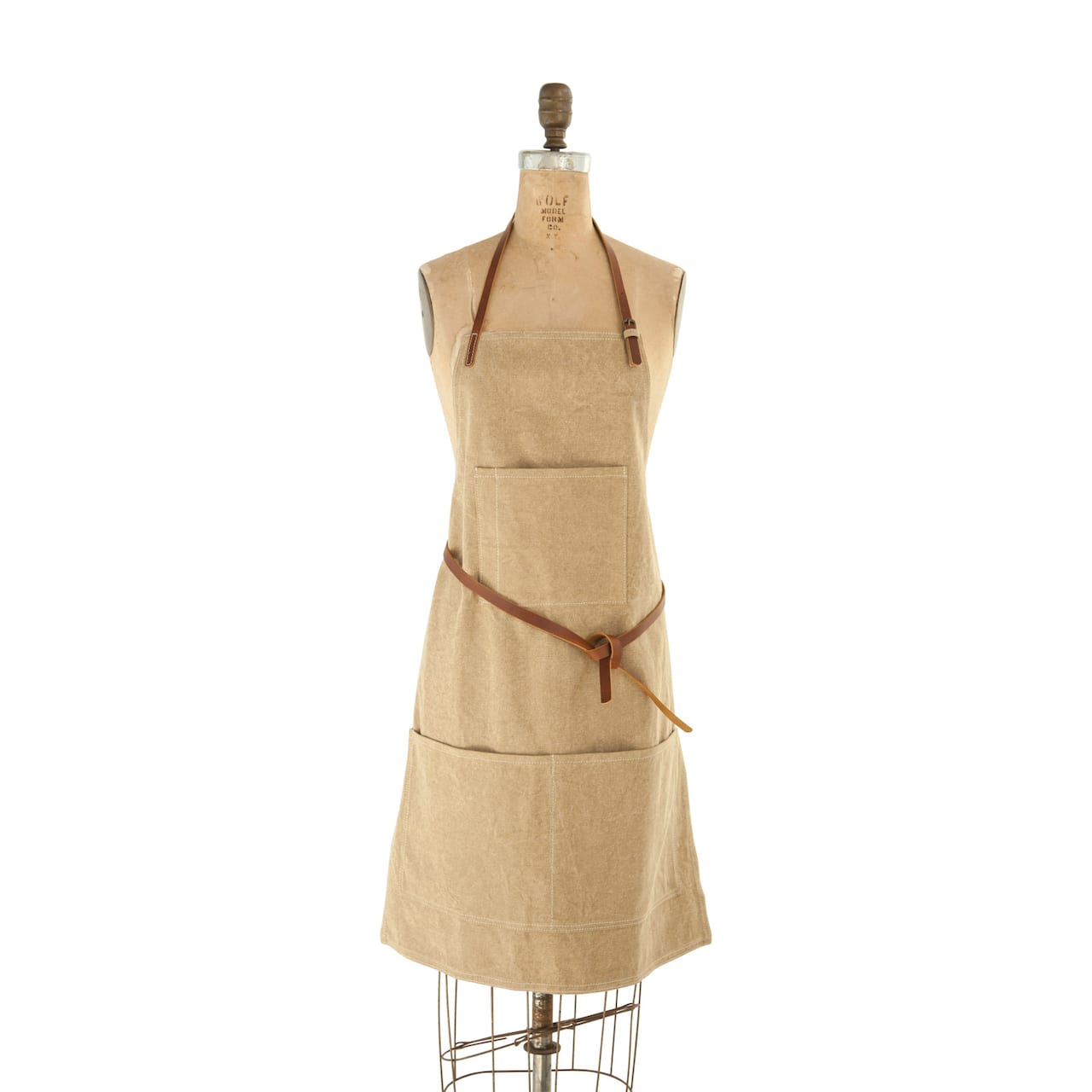 Hello Honey® Khaki Apron with Pockets & Leather Ties